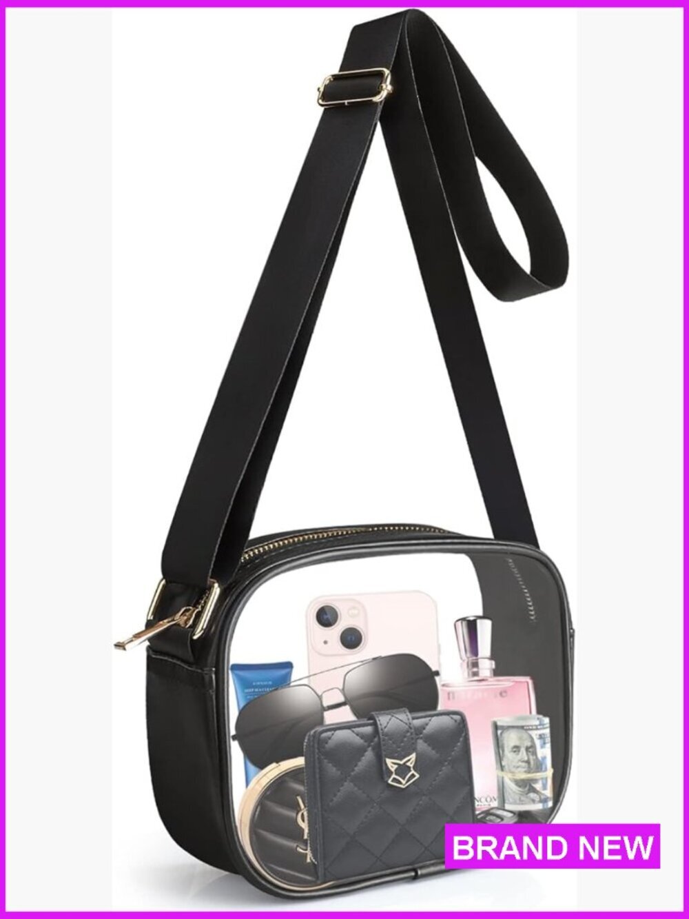 Clear Crossbody Bag Stadium Approved Concert Purse Waterproof Adjustable Strap